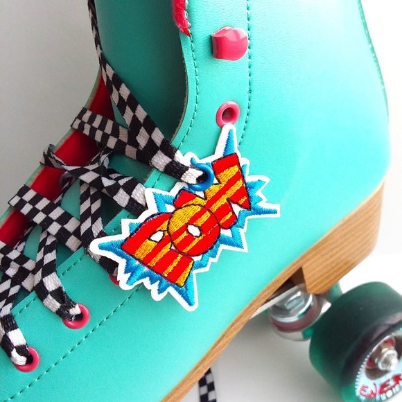 POW comic Roller Skate shoelace lock patch charm